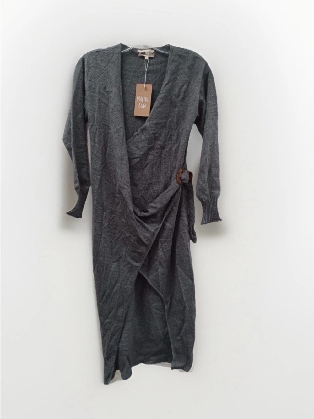 Malibu Bum Charcoal Gray Wrap Knit Dress Sz Sm